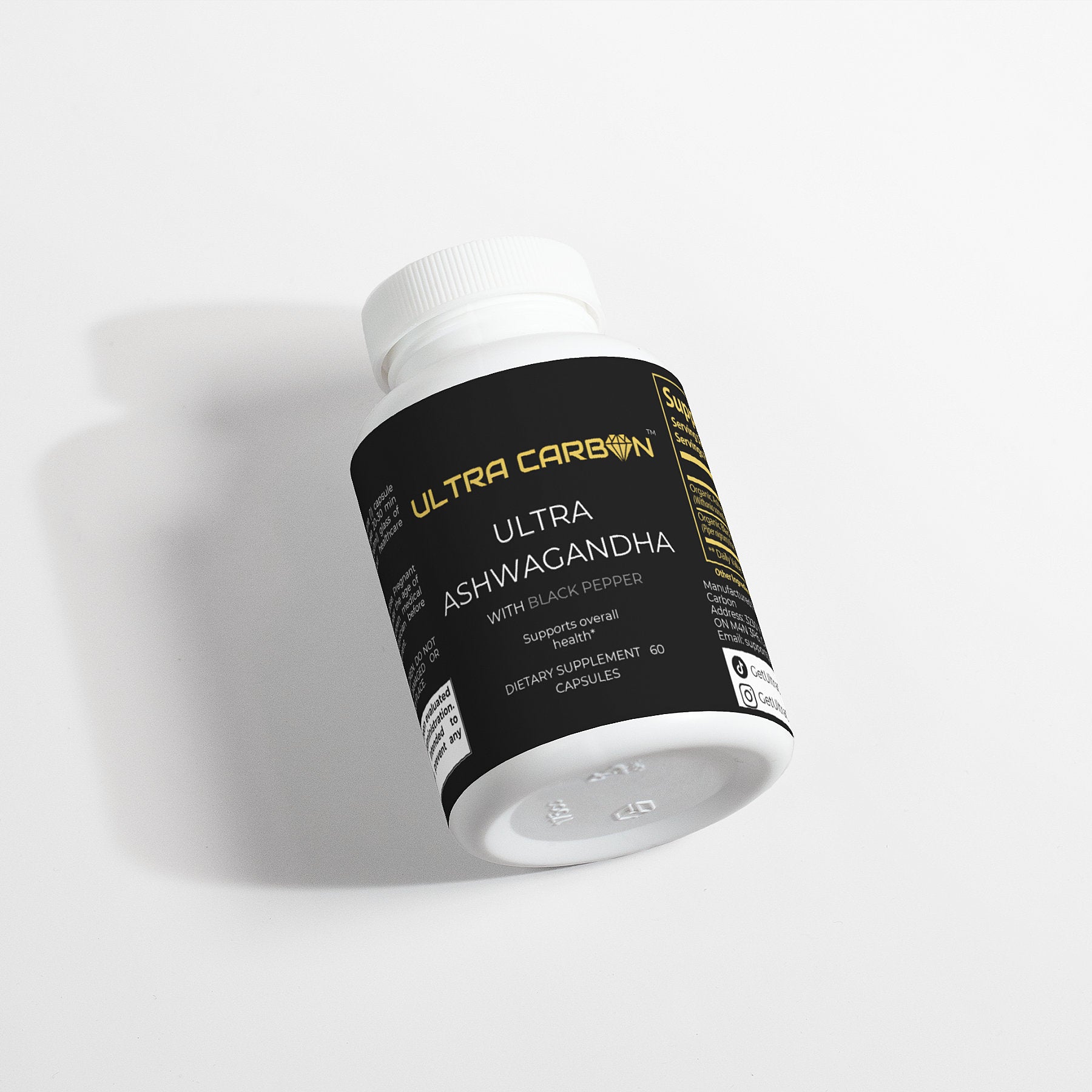 Black bottle labeled 'Ultra Carbon Ultra Energy Capsules.'