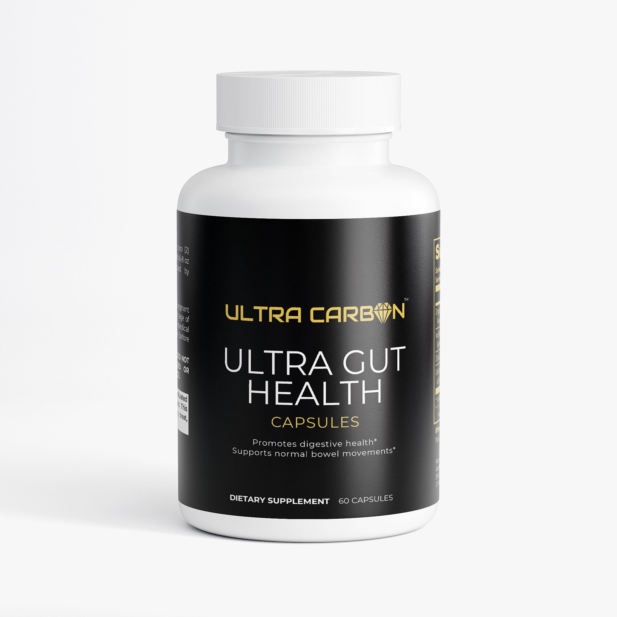 A white bottle of Ultra Carbon's Ultra Ashwagandha dietary supplement with 60 capsules.