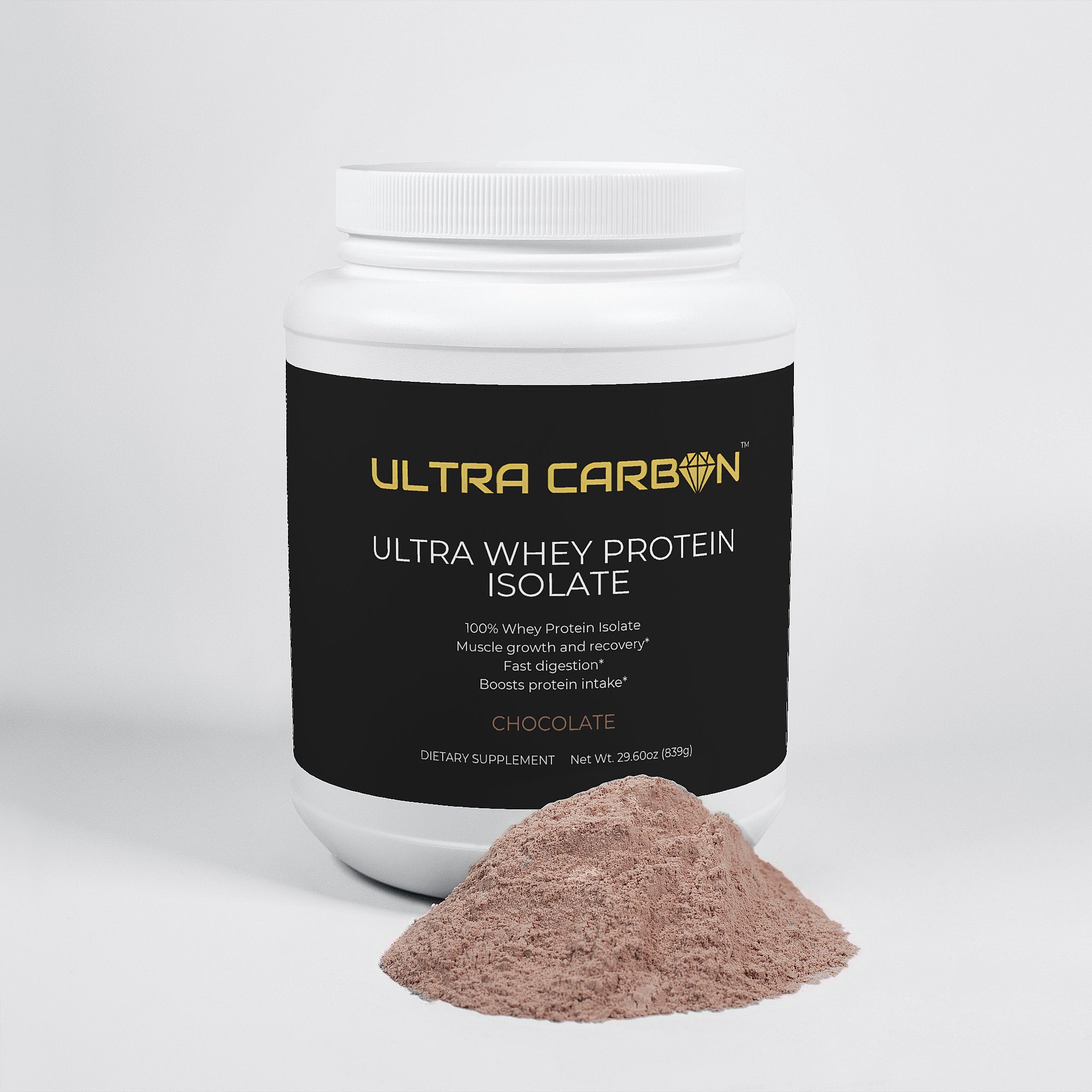 An opened capsule with beige powder spilling out on a white background.